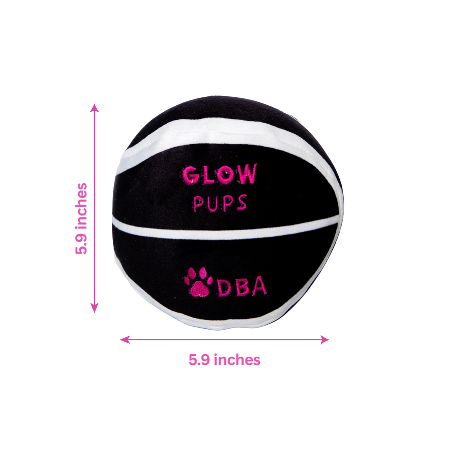 Glow Pups Plush Basketball Dog Toy with Squeaker, Black and White by Glow Pups