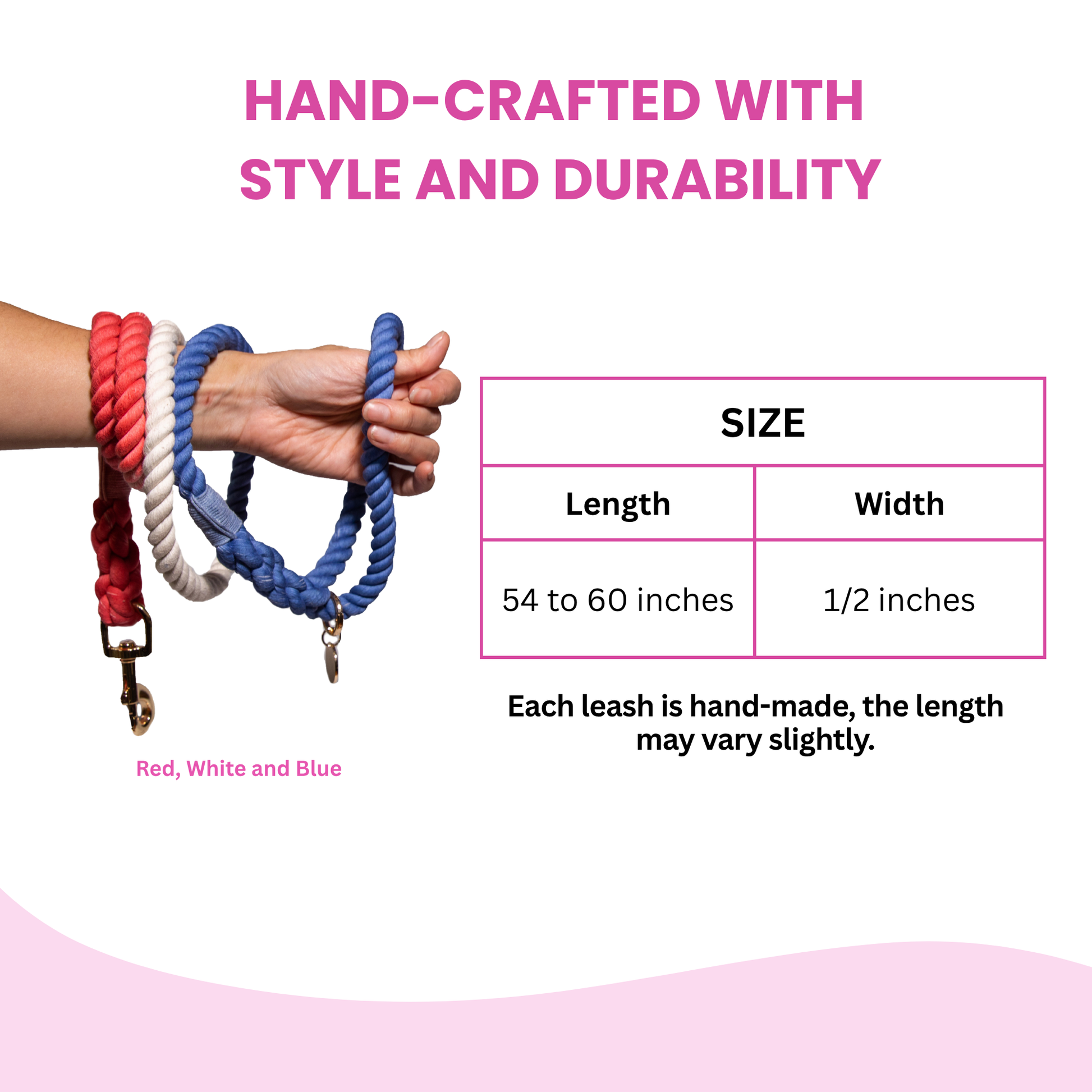 Durable Red White And Blue Rope Dog Leash With Comfortable Handle by Glow Pups