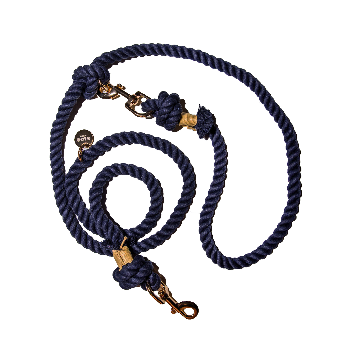 Navy Blue Hands Free Rope Leash Glow Pups For Dogs Handmade by Glow Pups