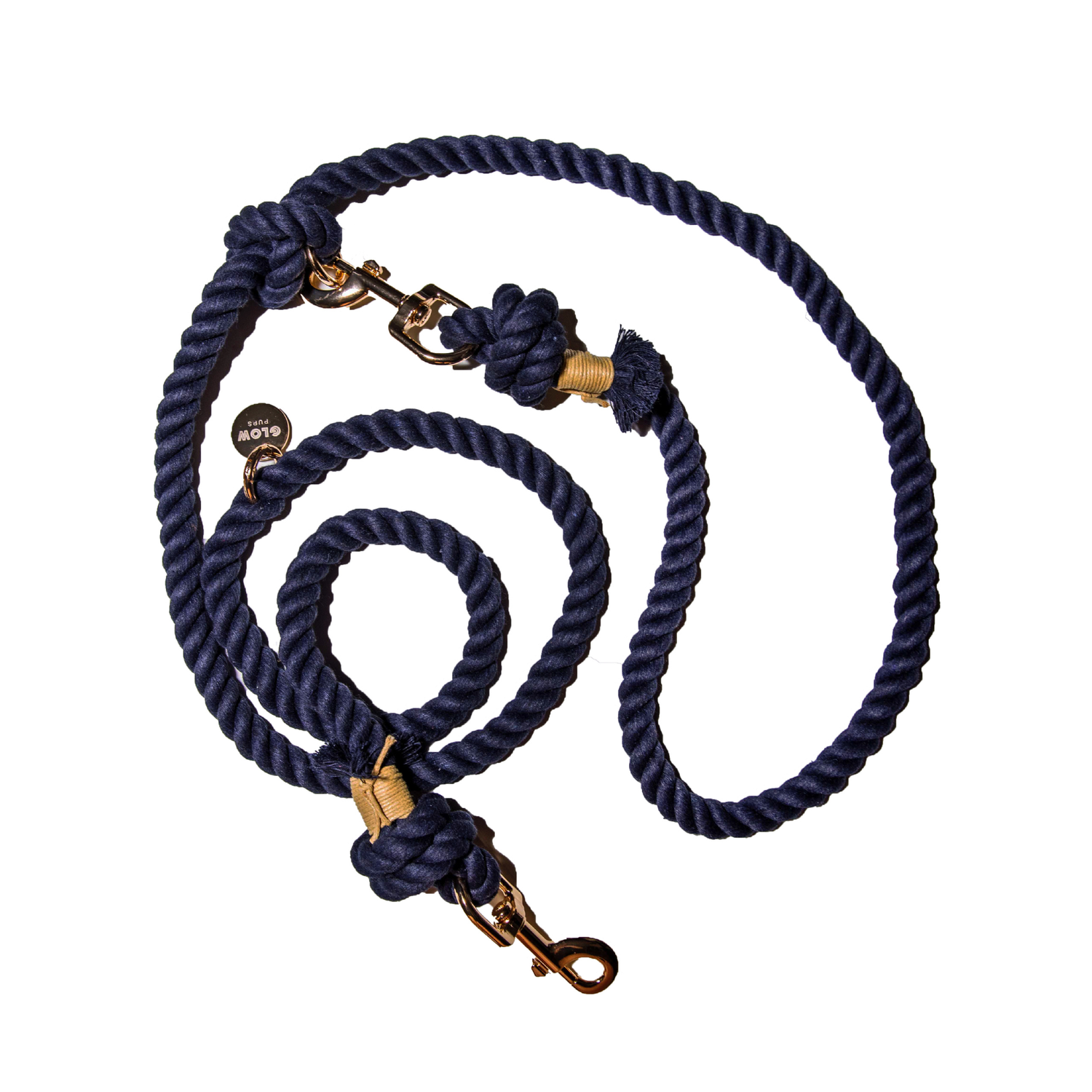 Navy Blue Hands Free Rope Leash Glow Pups For Dogs Handmade by Glow Pups