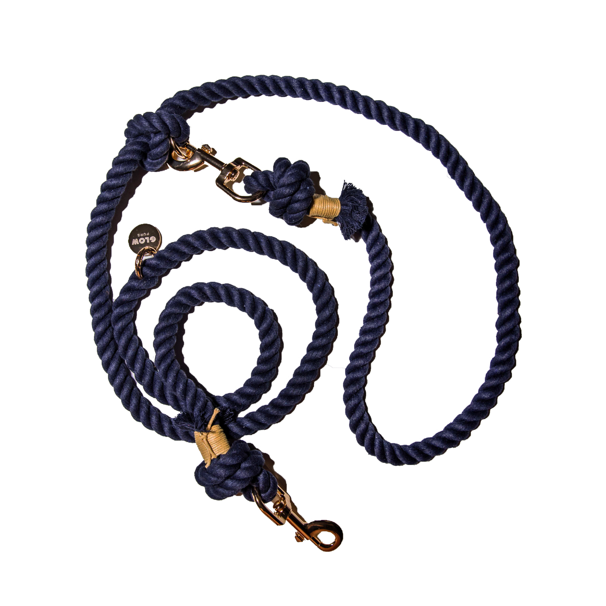 Navy Blue Hands Free Rope Leash Glow Pups For Dogs Handmade by Glow Pups