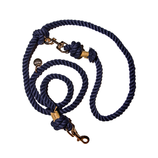 Navy Blue Hands Free Rope Leash Glow Pups For Dogs Handmade by Glow Pups