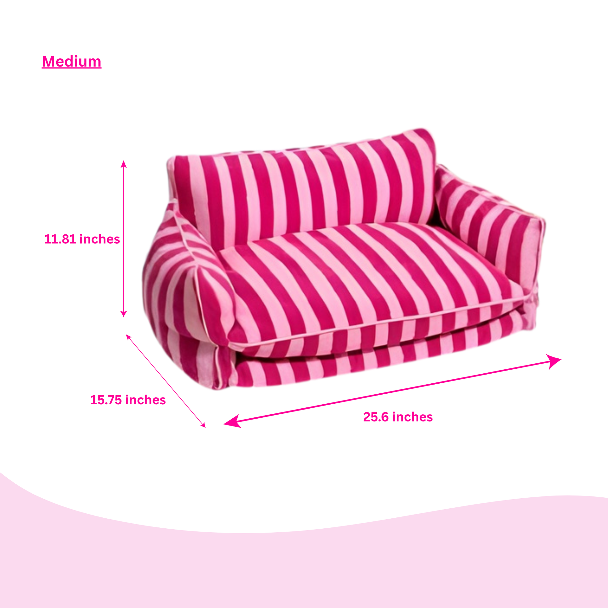 Glow Pups Pretty Pink Striped Sofa Dog Bed For Stylish Comfort And Cozy Rest For Pets by Glow Pups