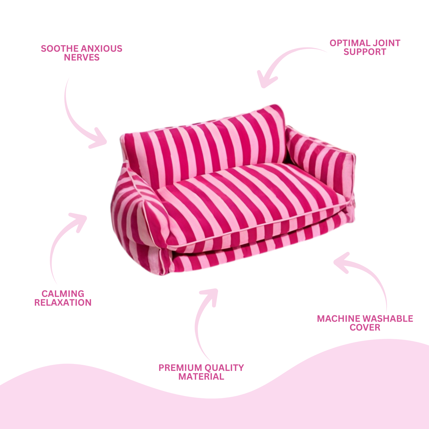 Glow Pups Pretty Pink Striped Sofa Dog Bed For Stylish Comfort And Cozy Rest For Pets by Glow Pups