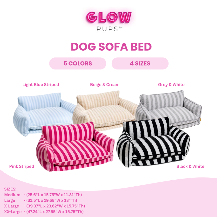 Glow Pups Pretty Pink Striped Sofa Dog Bed For Stylish Comfort And Cozy Rest For Pets by Glow Pups