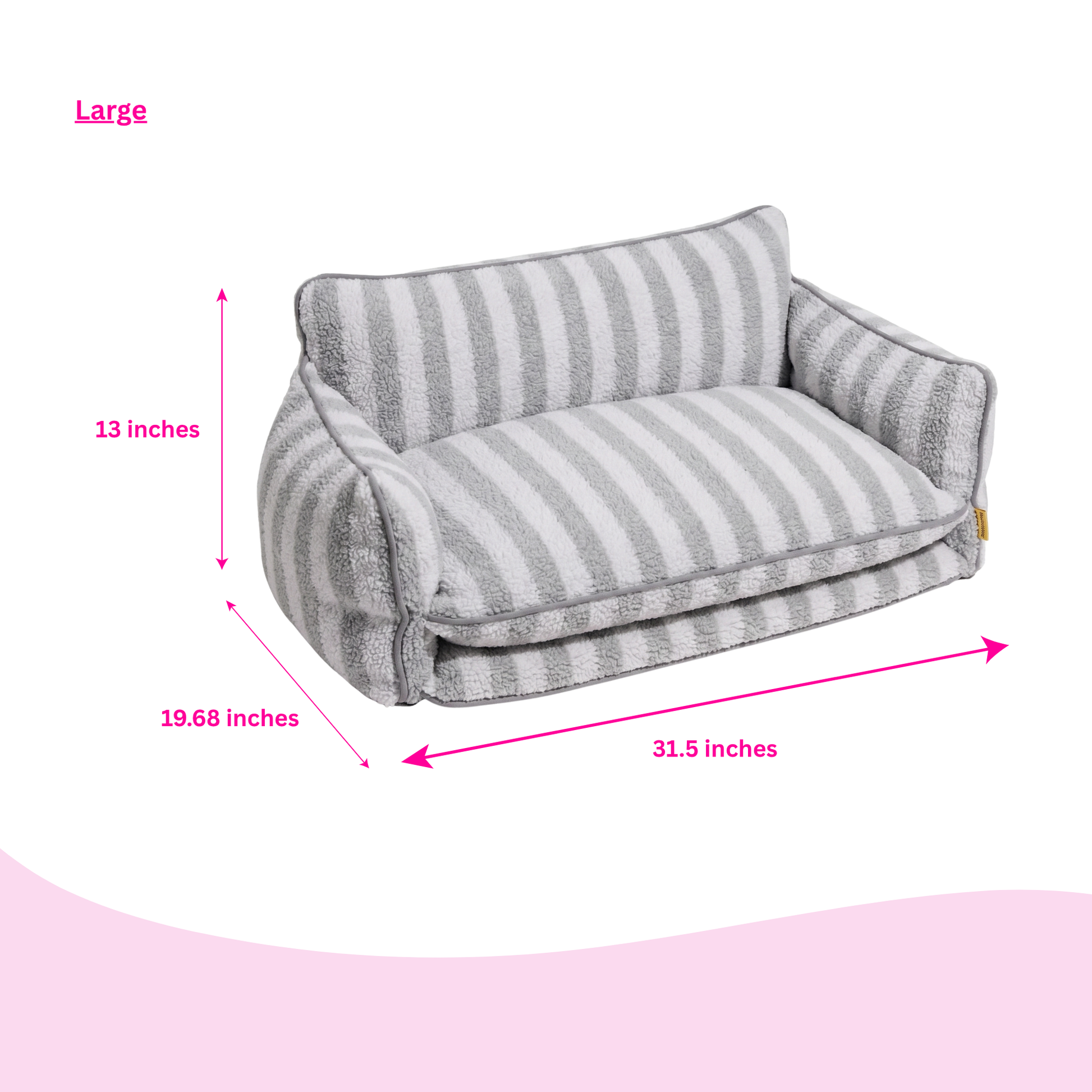 Grey And White Striped Couch Style Dog Bed By Glow Pups Mini Sofa Lounge For Pets by Glow Pups