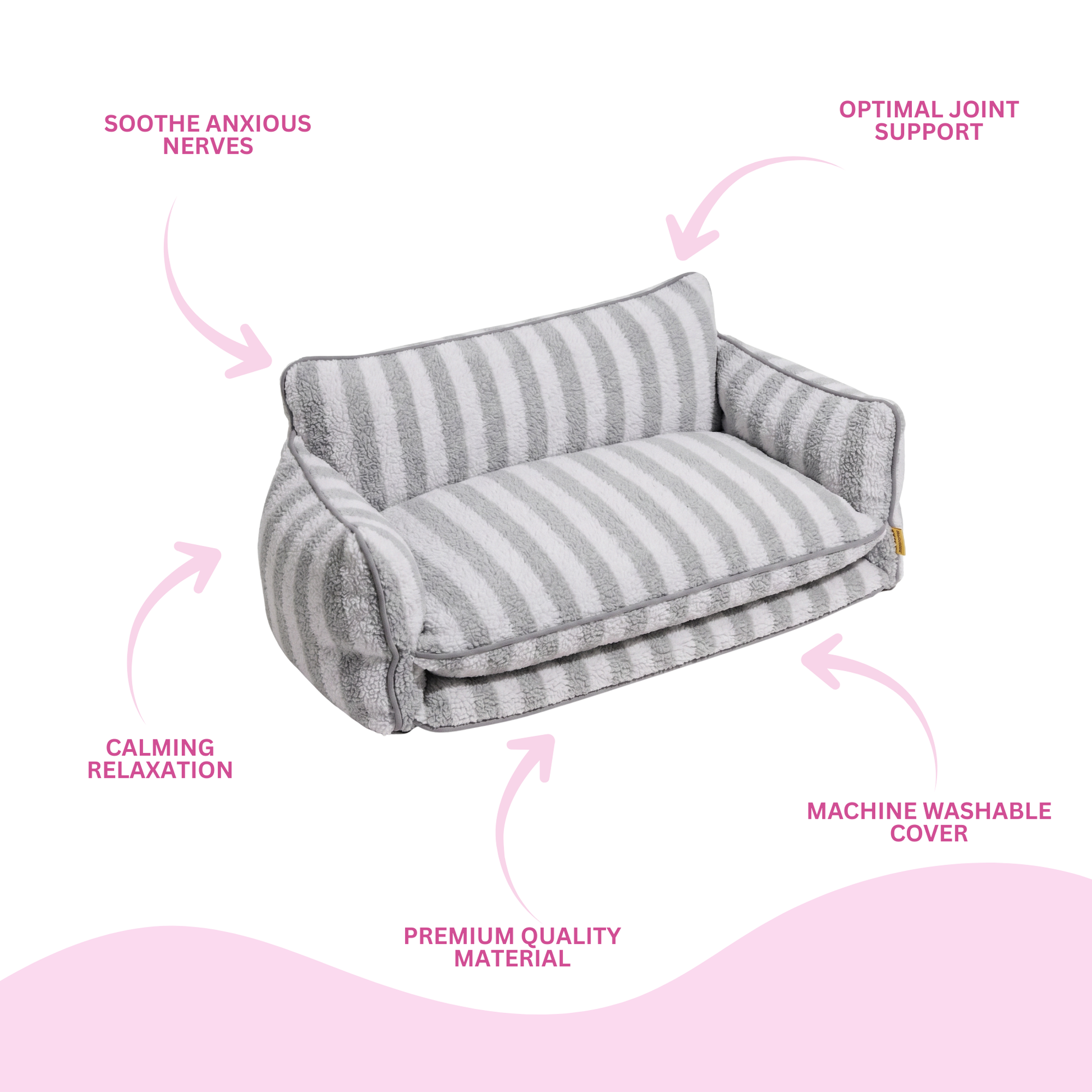 Grey And White Striped Couch Style Dog Bed By Glow Pups Mini Sofa Lounge For Pets by Glow Pups