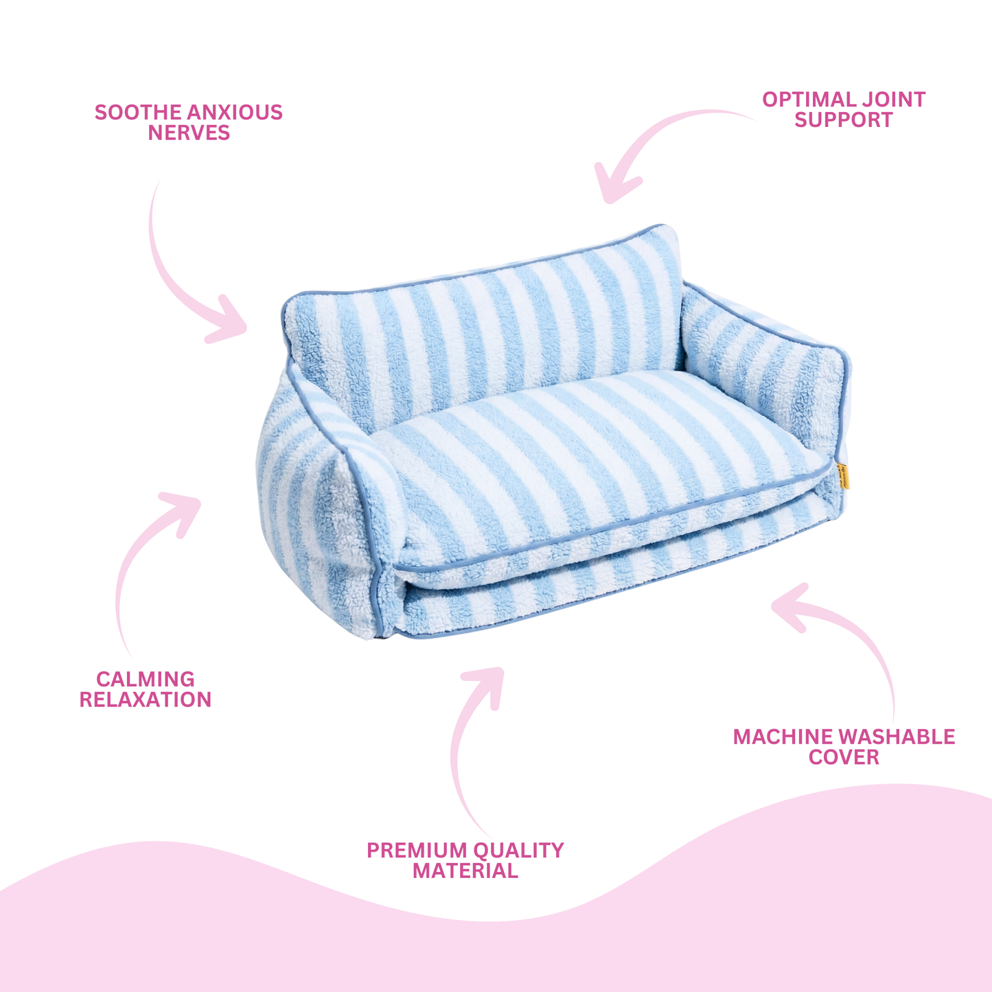 Luxury Light Blue Striped Sofa Dog Bed for Cozy Pet Comfort and Modern Home Decor Glow Pups by Glow Pups