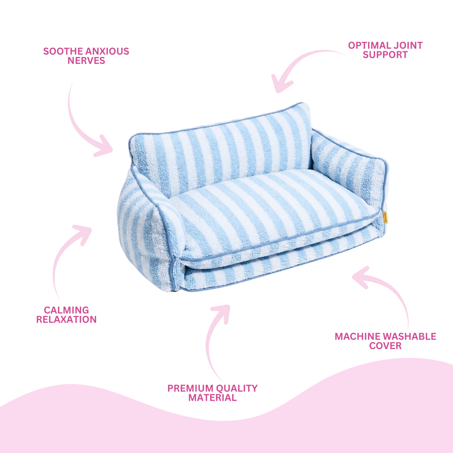 Luxury Light Blue Striped Sofa Dog Bed for Cozy Pet Comfort and Modern Home Decor Glow Pups by Glow Pups