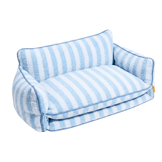 Luxury light blue striped sofa dog bed for stylish and cozy pet comfort