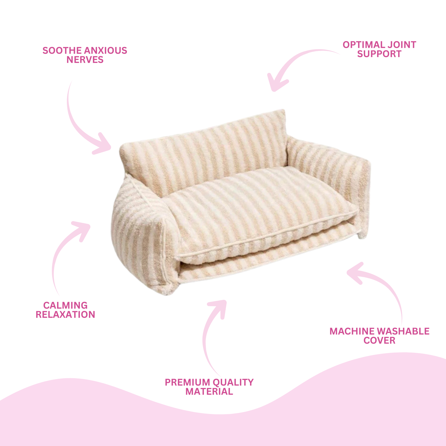 Glow Pups Cozy Beige And Cream Striped Sofa Dog Bed For Relaxed Pets And Neutral Home Decor by Glow Pups