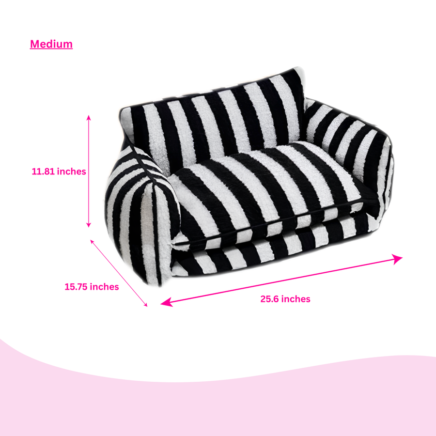 Chic Comfort Black And White Striped Sofa Dog Bed By Glow Pups For Cozy Rest And Easy Lounging by Glow Pups