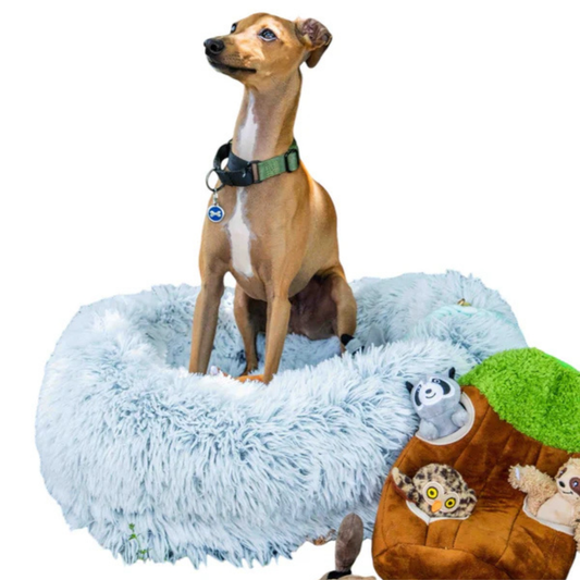 Calming Faux Fur Dog Bed with Memory Foam Bolster for pet comfort and relaxation