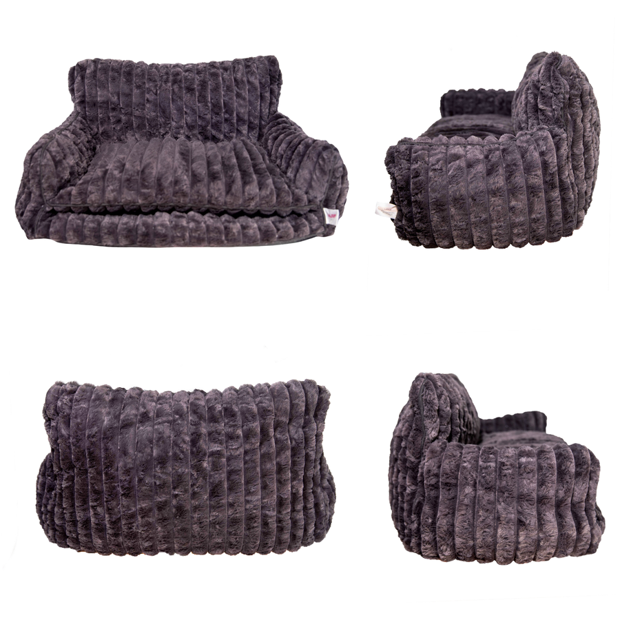 Glow Pups Faux Rabbit Fur Sofa Dog Bed Orthopedic, Dark Grey by Glow Pups