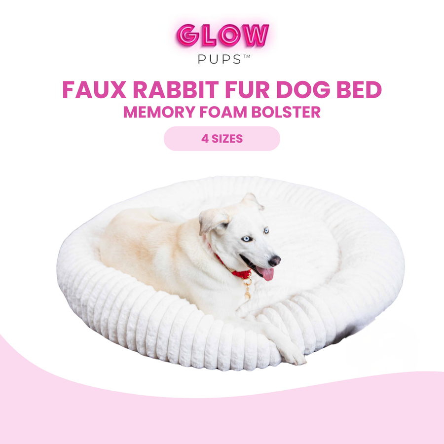 Ultra Soft Round Faux Rabbit Fur Dog Bed For Deep Restful Sleep Comfort, White by Glow Pups