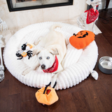 Ultra Soft Round Faux Rabbit Fur Dog Bed For Deep Restful Sleep Comfort, White by Glow Pups