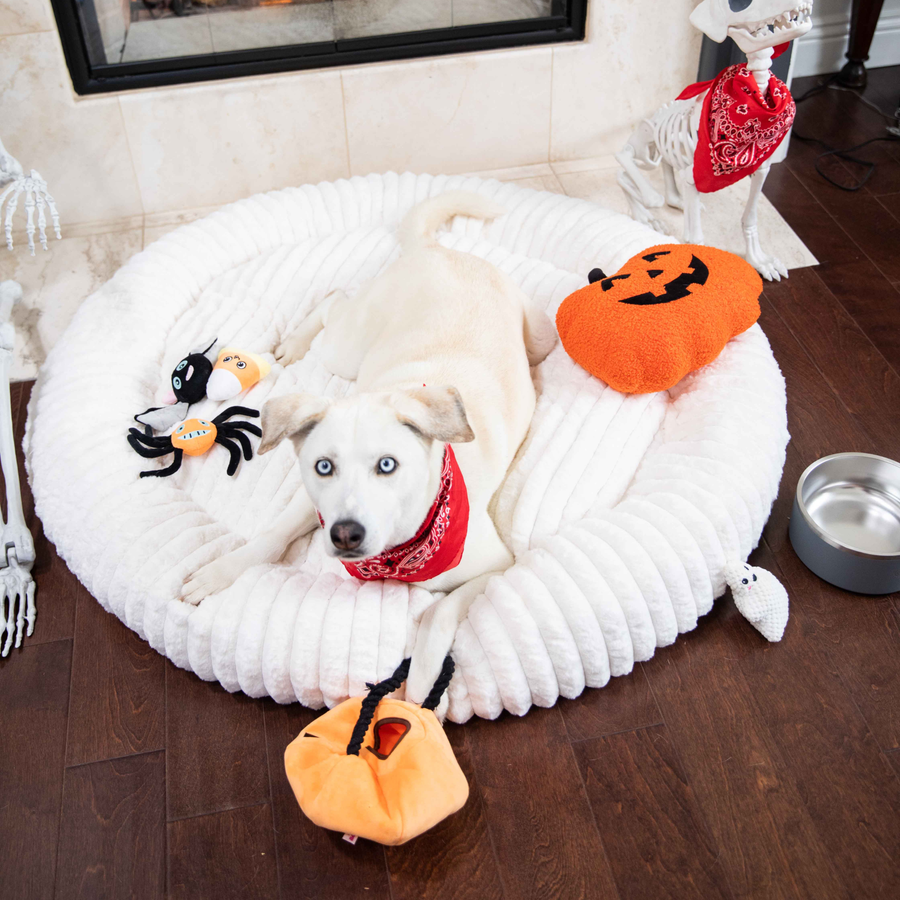 Ultra Soft Round Faux Rabbit Fur Dog Bed For Deep Restful Sleep Comfort, White by Glow Pups