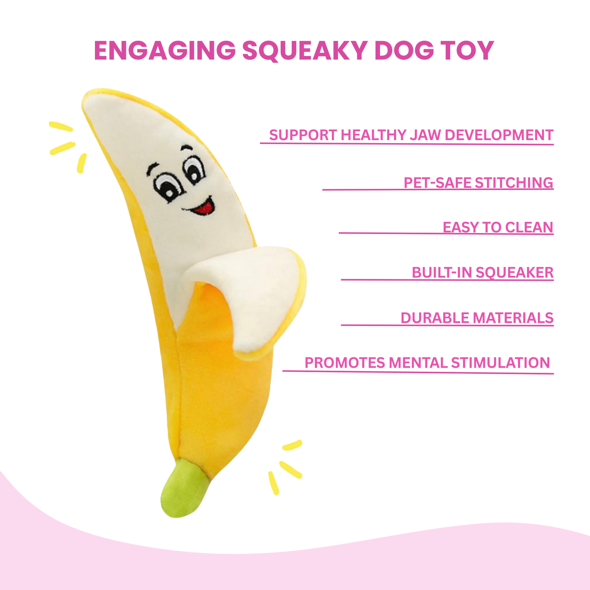 Glow Pups Banana Dog Toy with Squeaker, Yellow, 9"x2.5" by Glow Pups