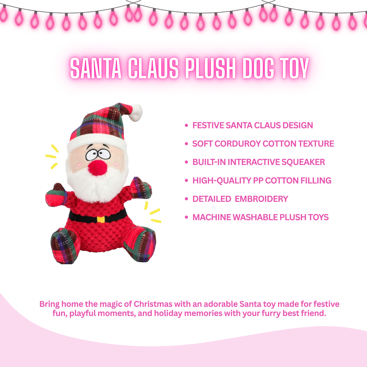 Glow Pups Santa Claus Plush Dog Toy for Small and Medium Dogs by Glow Pups