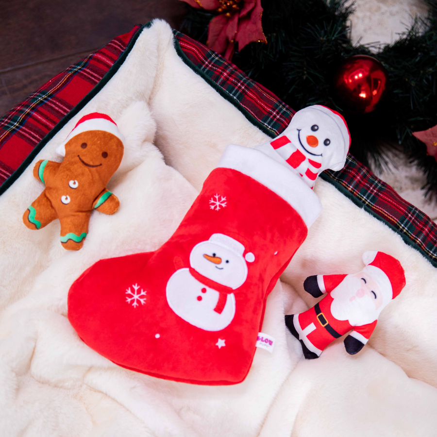 Christmas Stocking Dog Toy with Santa, Snowman and Gingerbread Man toys - Glow Pups by Glow Pups