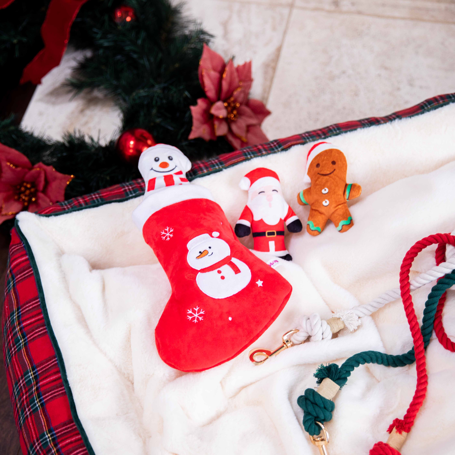Christmas Stocking Dog Toy with Santa, Snowman and Gingerbread Man toys - Glow Pups by Glow Pups