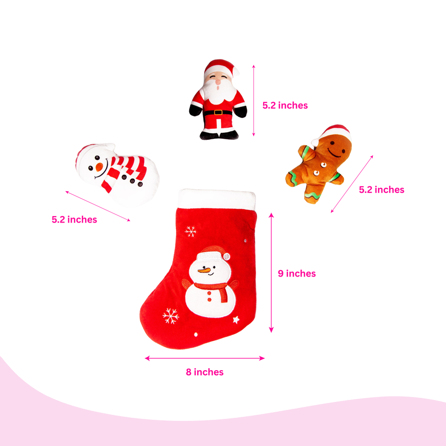 Christmas Stocking Dog Toy with Santa, Snowman and Gingerbread Man toys - Glow Pups by Glow Pups