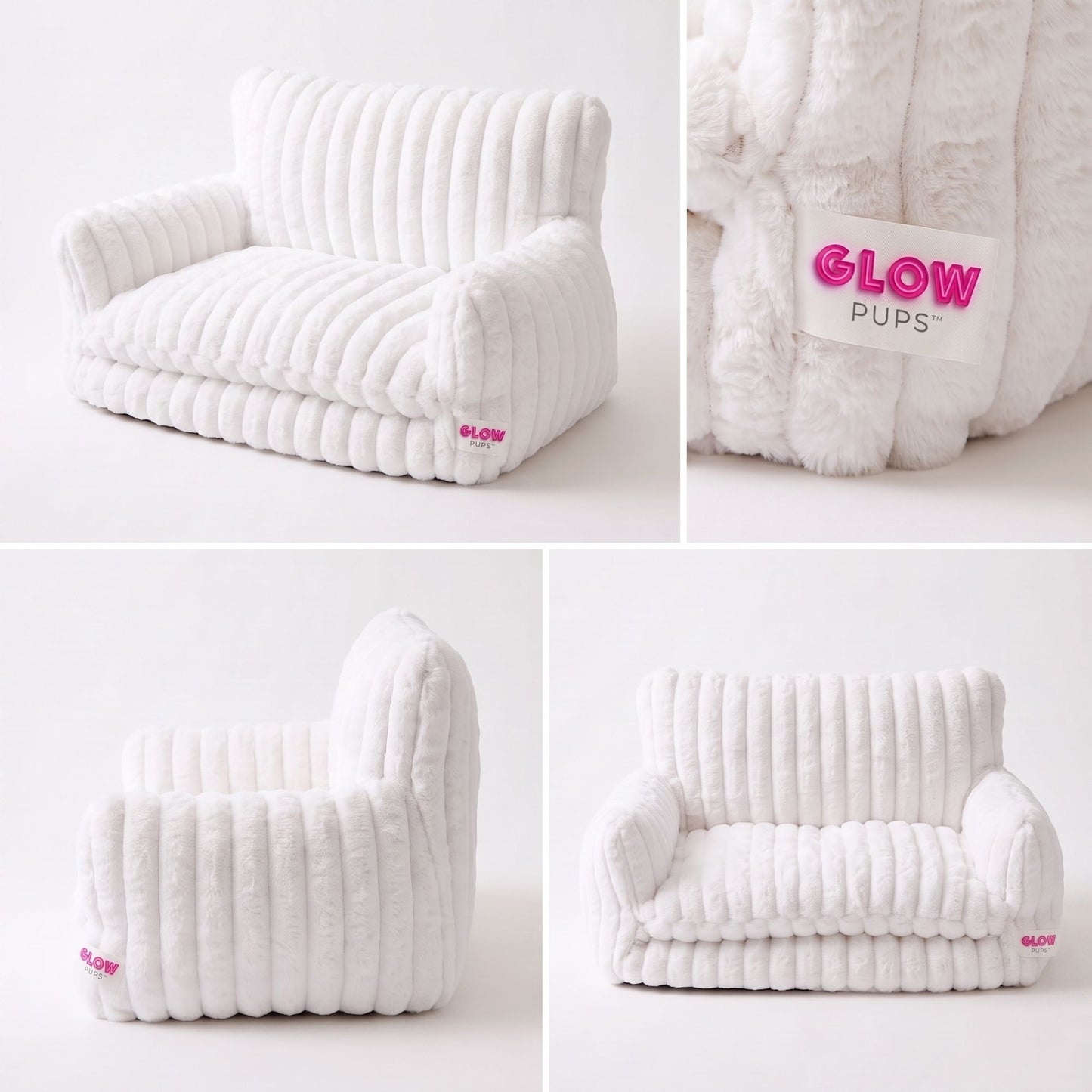 Glow Pups Faux Rabbit Fur Sofa Dog Bed Orthopedic, White by Glow Pups
