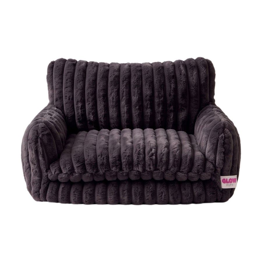 Glow Pups Luxurious Faux Rabbit Fur Sofa Dog Bed, Orthopedic Foam, Non-Slip Base, Dark Grey, Medium by Glow Pups