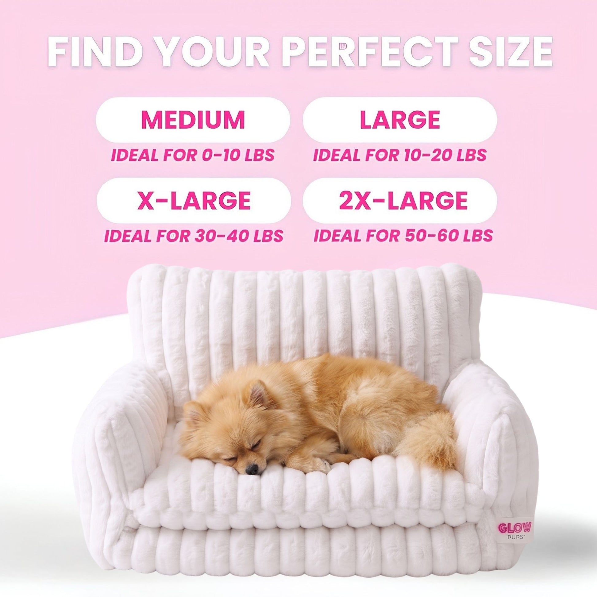 Glow Pups Faux Rabbit Fur Sofa Dog Bed Orthopedic, White by Glow Pups