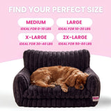 Glow Pups Luxurious Faux Rabbit Fur Sofa Dog Bed, Orthopedic Foam, Non-Slip Base, Dark Grey, Medium by Glow Pups