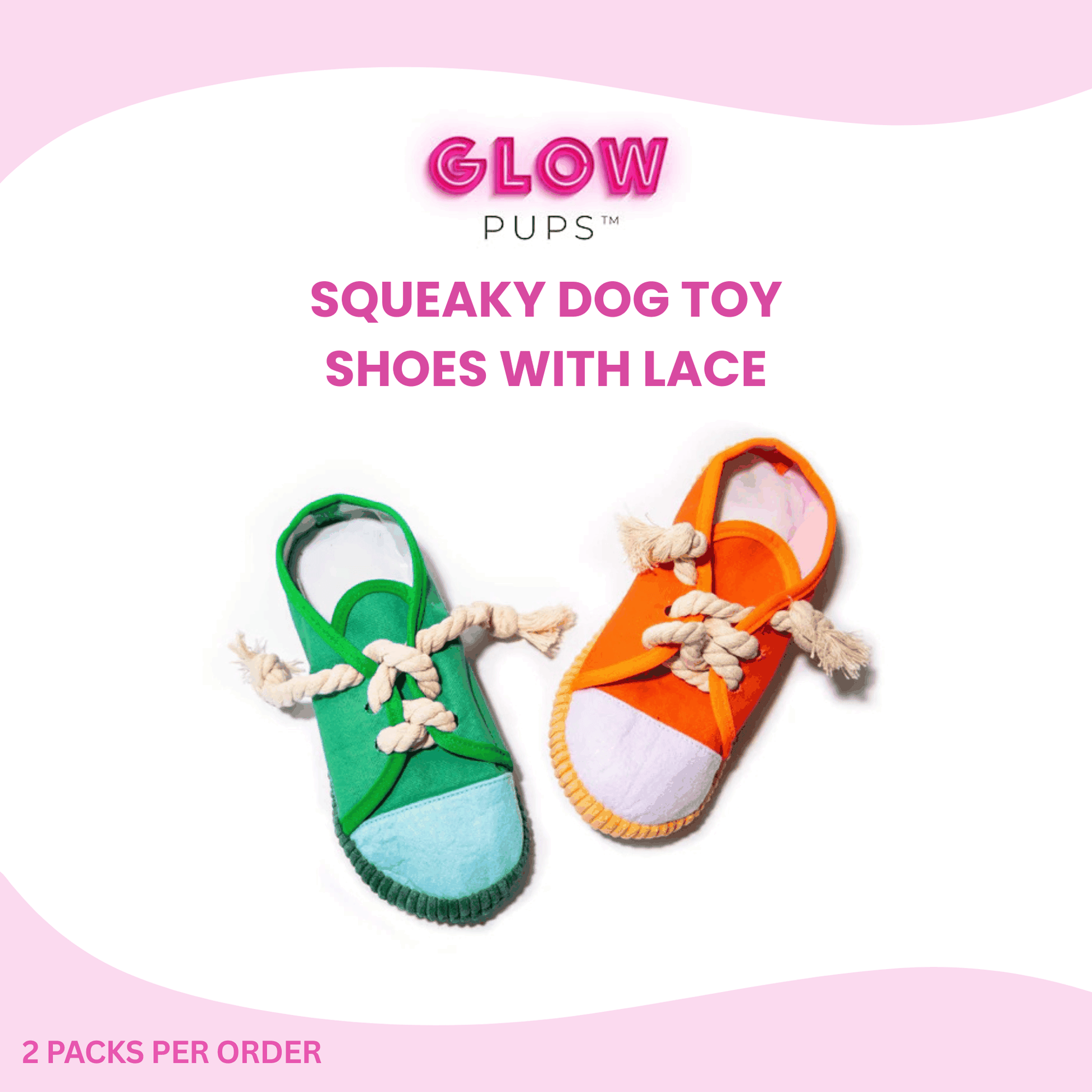Squeaky Shoes with Lace Dog Toys 2 Packs - Glow Pups by Glow Pups