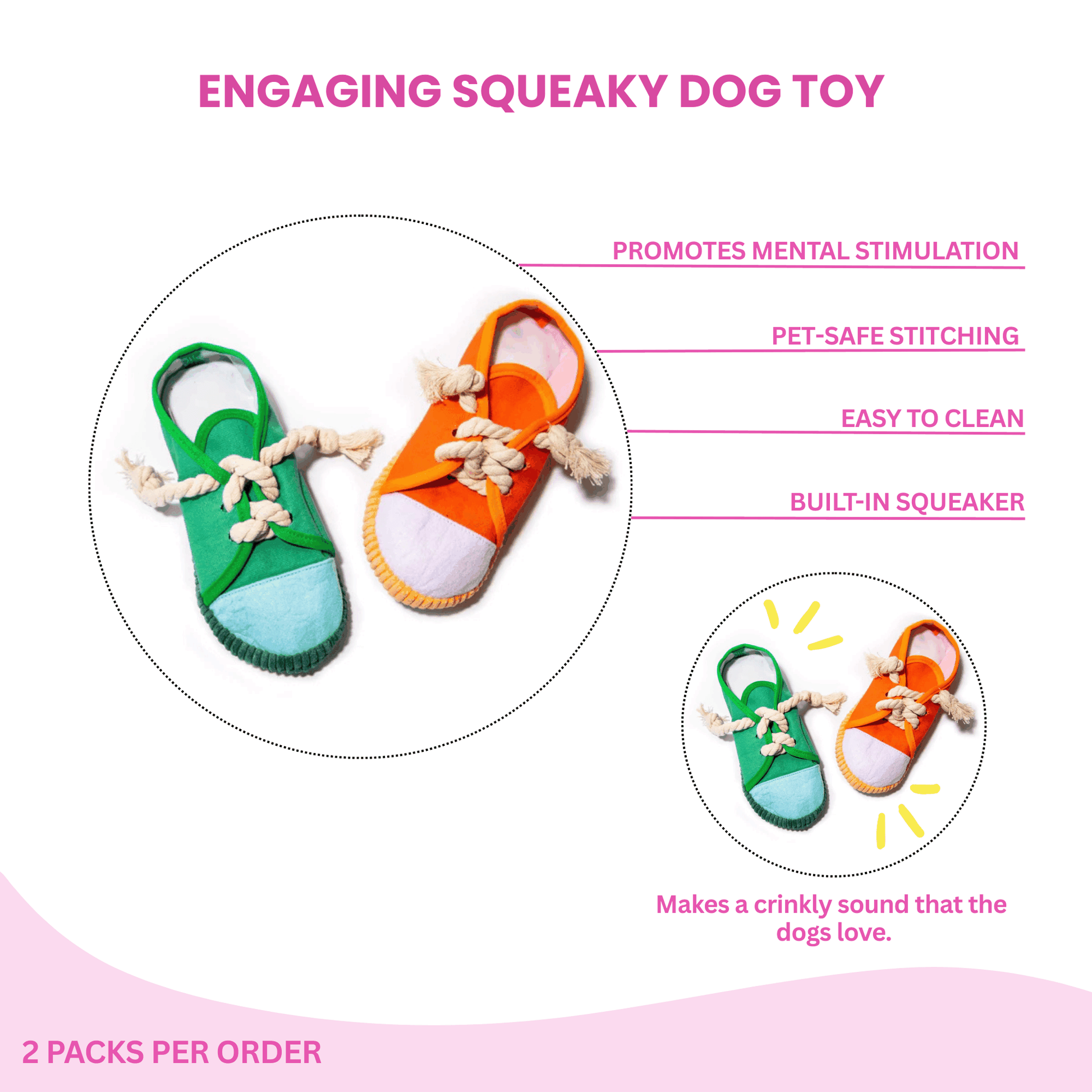 Squeaky Shoes with Lace Dog Toys 2 Packs - Glow Pups by Glow Pups
