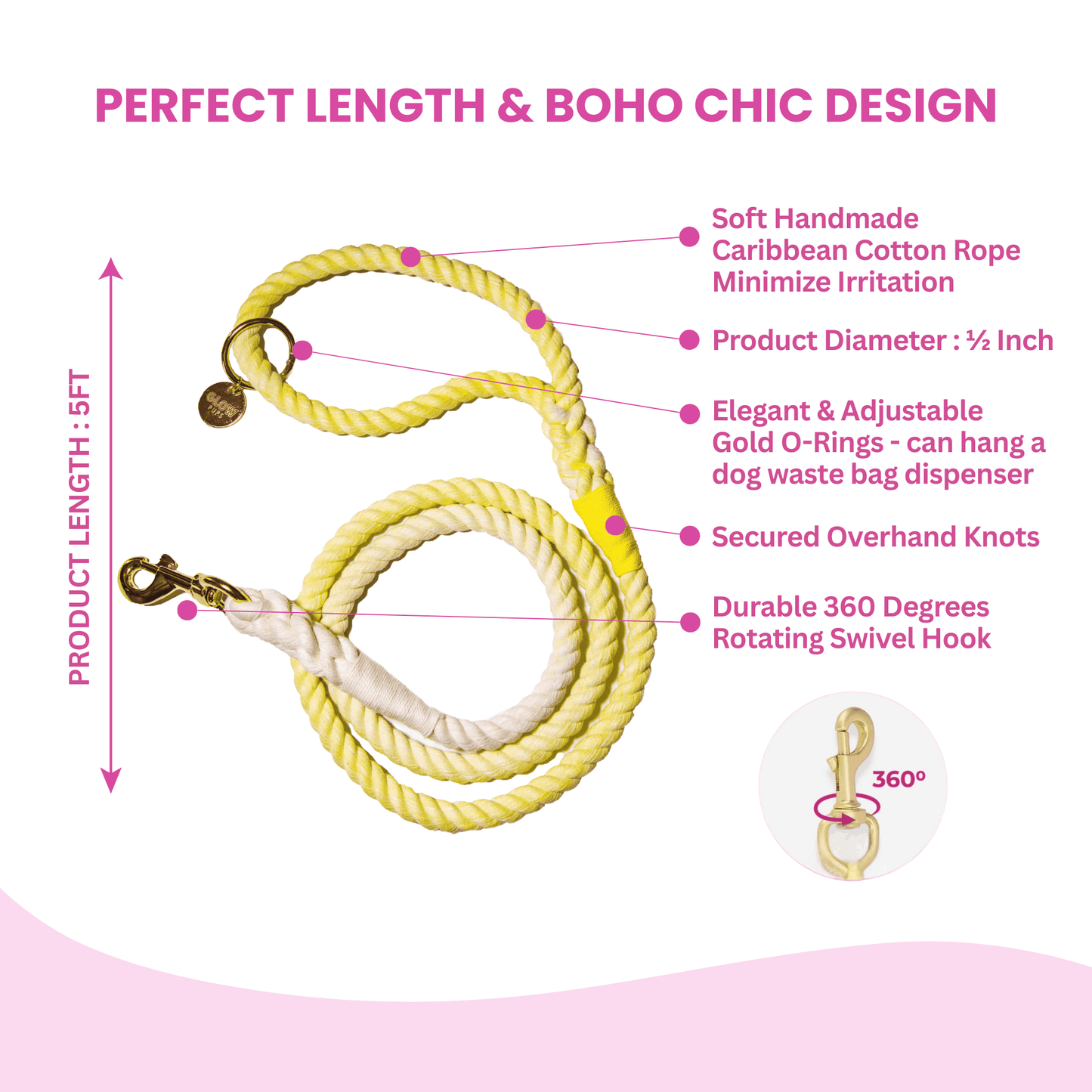 Sunshine Yellow Tie Dye Leash - Glow Pups by Glow Pups