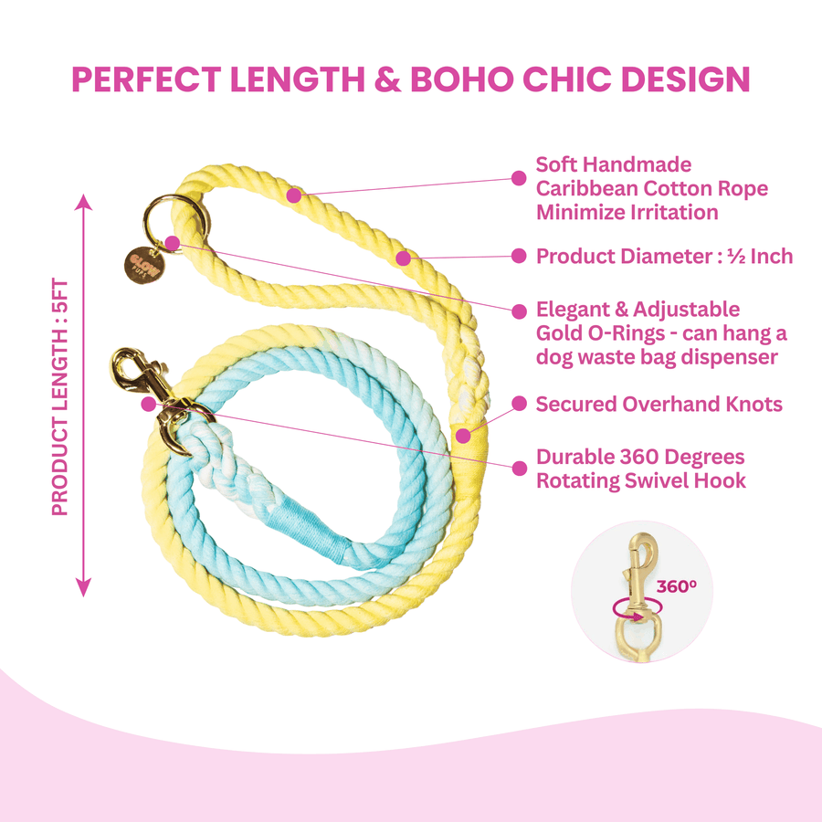 Sunshine Waves Tie Dye Leash - Yellow Blue by Glow Pups