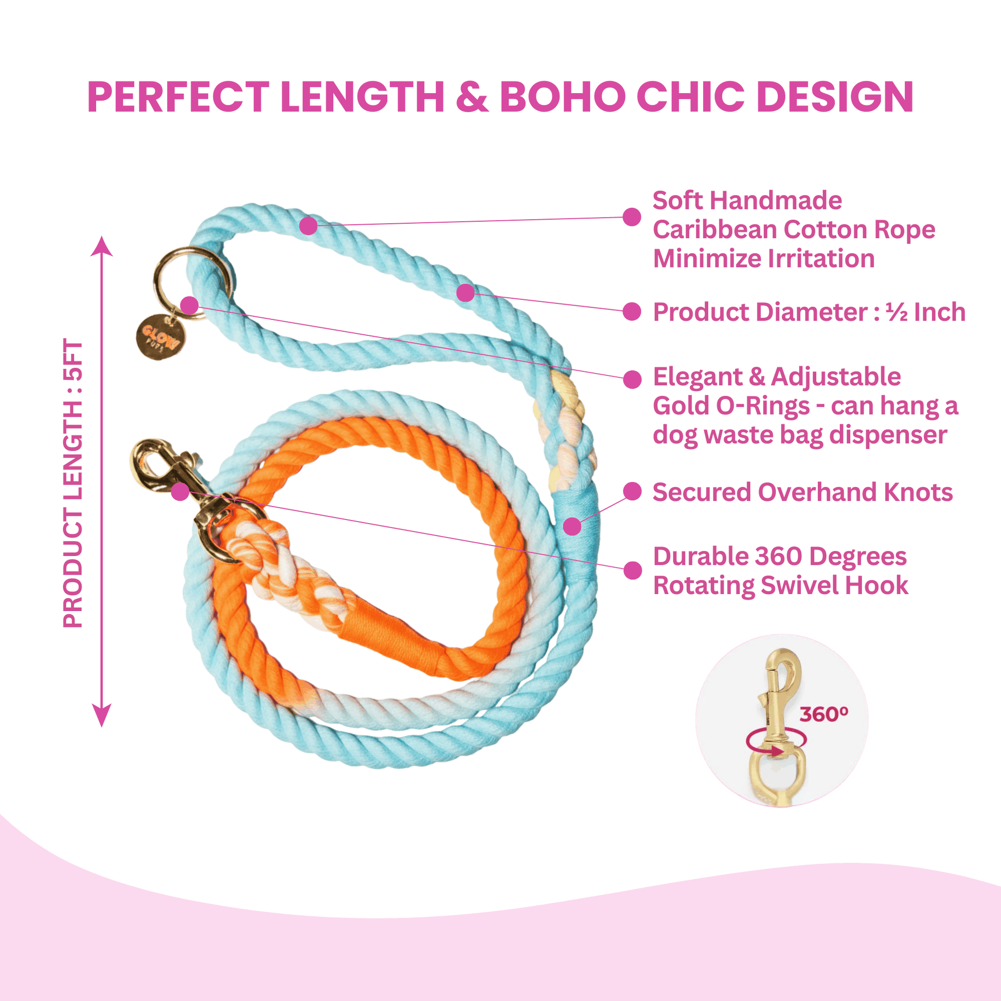 Sunset Wave Tie Dye Dog Leash - Glow Pups by Glow Pups