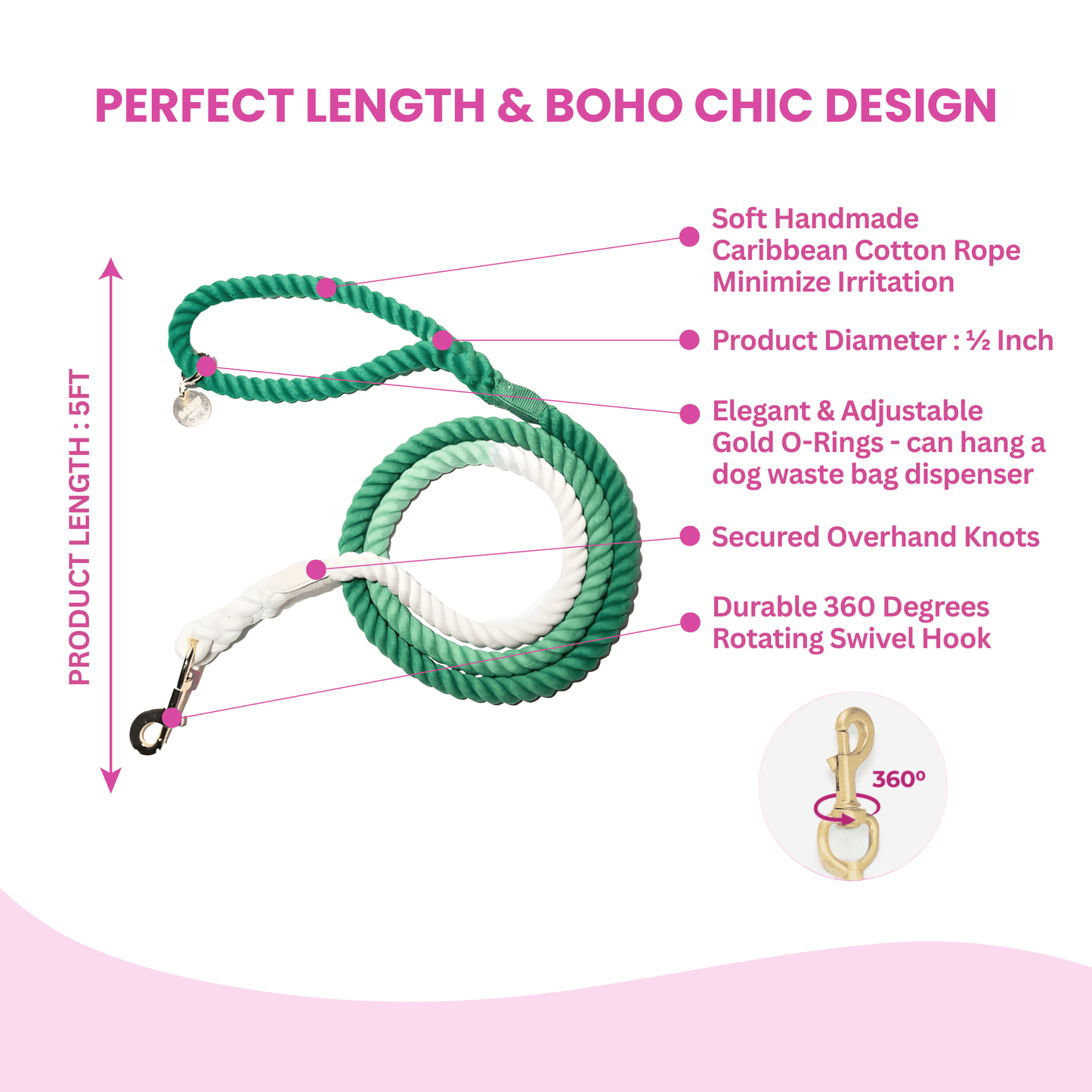 Green and White Tie Dye Dog Leash - Glow Pups by Glow Pups