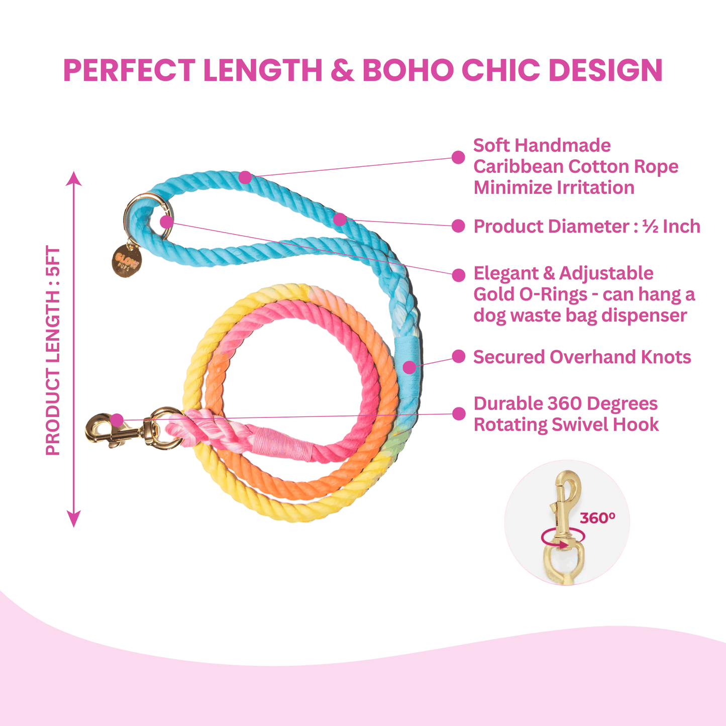 Rainbow Tie Dye Leash - Glow Pups by Glow Pups