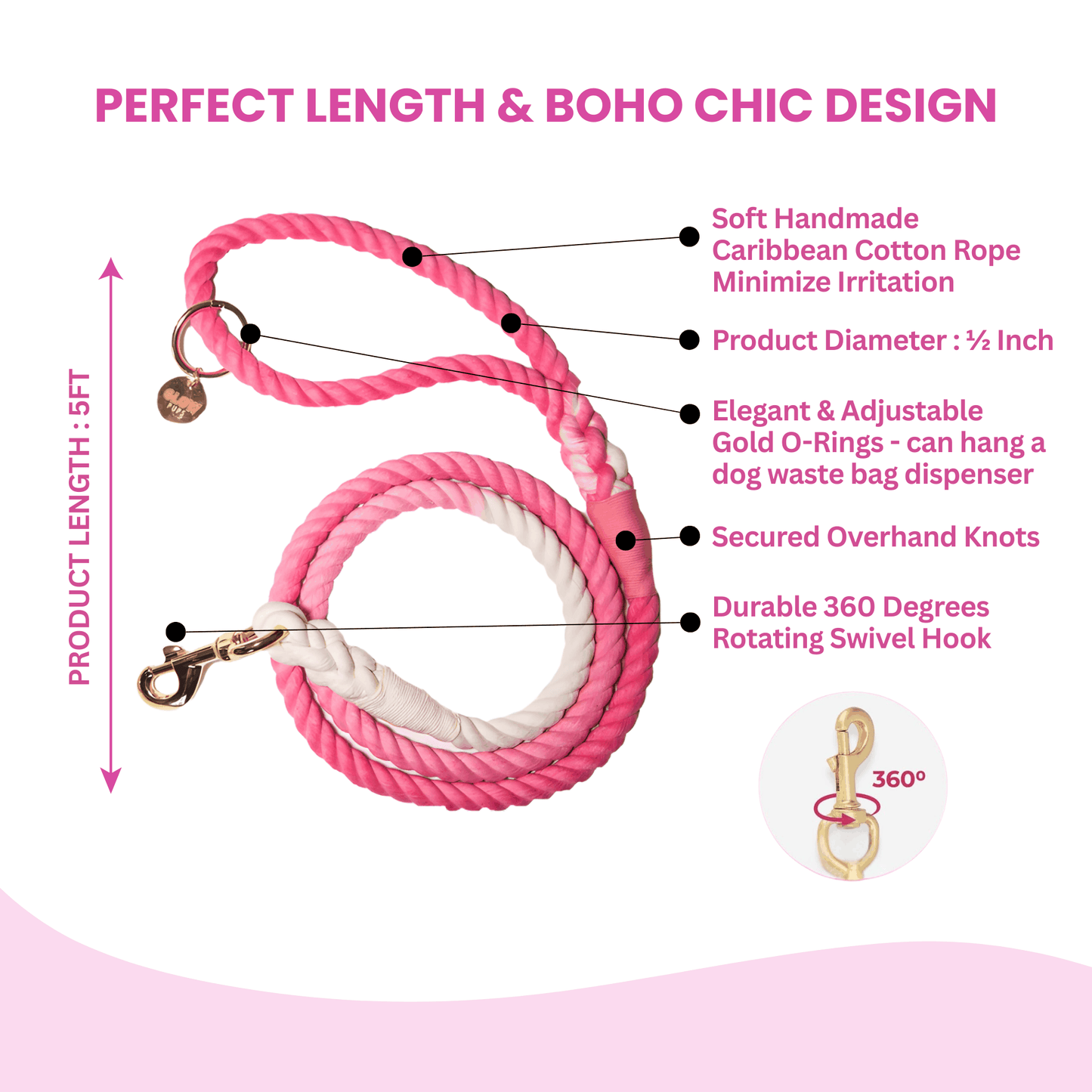 Pink and White Tie Dye Dog Leash - Glow Pups by Glow Pups