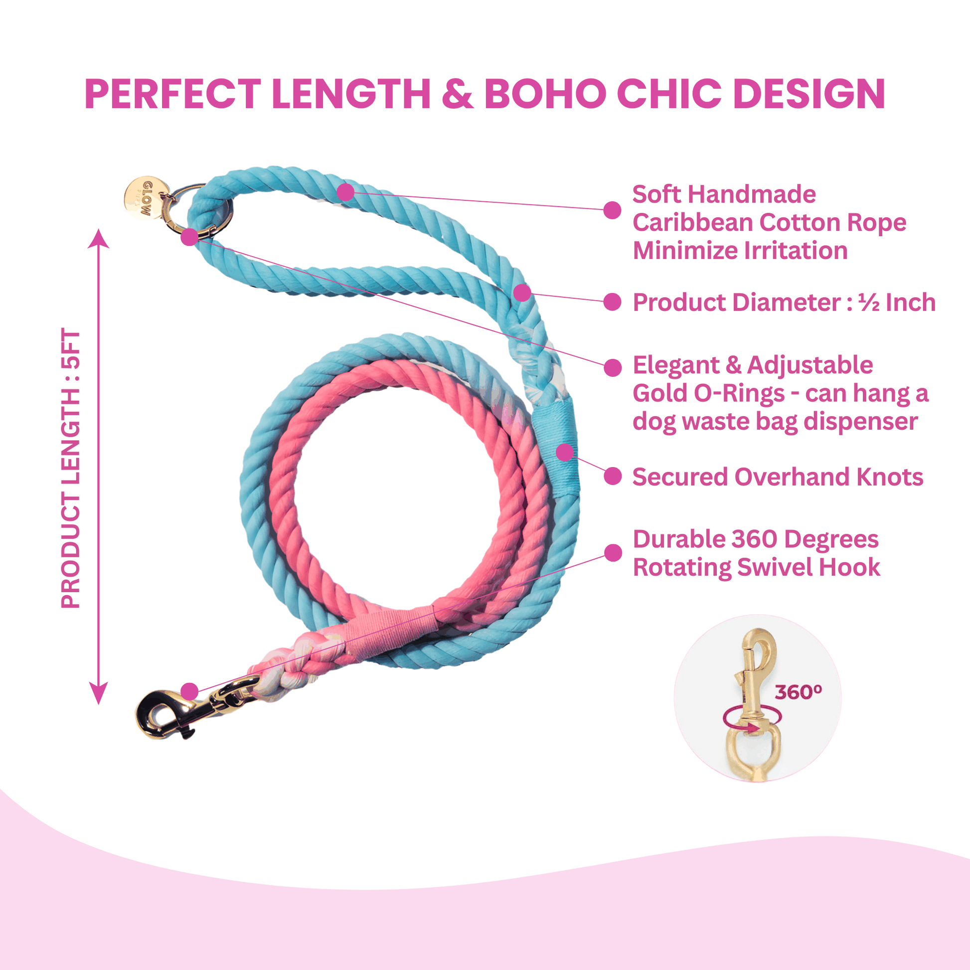 Pink and Blue Tie Dye Dog Leash - Glow Pups by Glow Pups