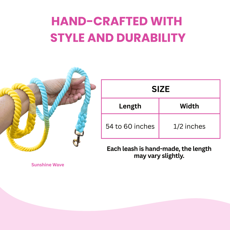 Sunshine Waves Tie Dye Leash - Yellow Blue by Glow Pups