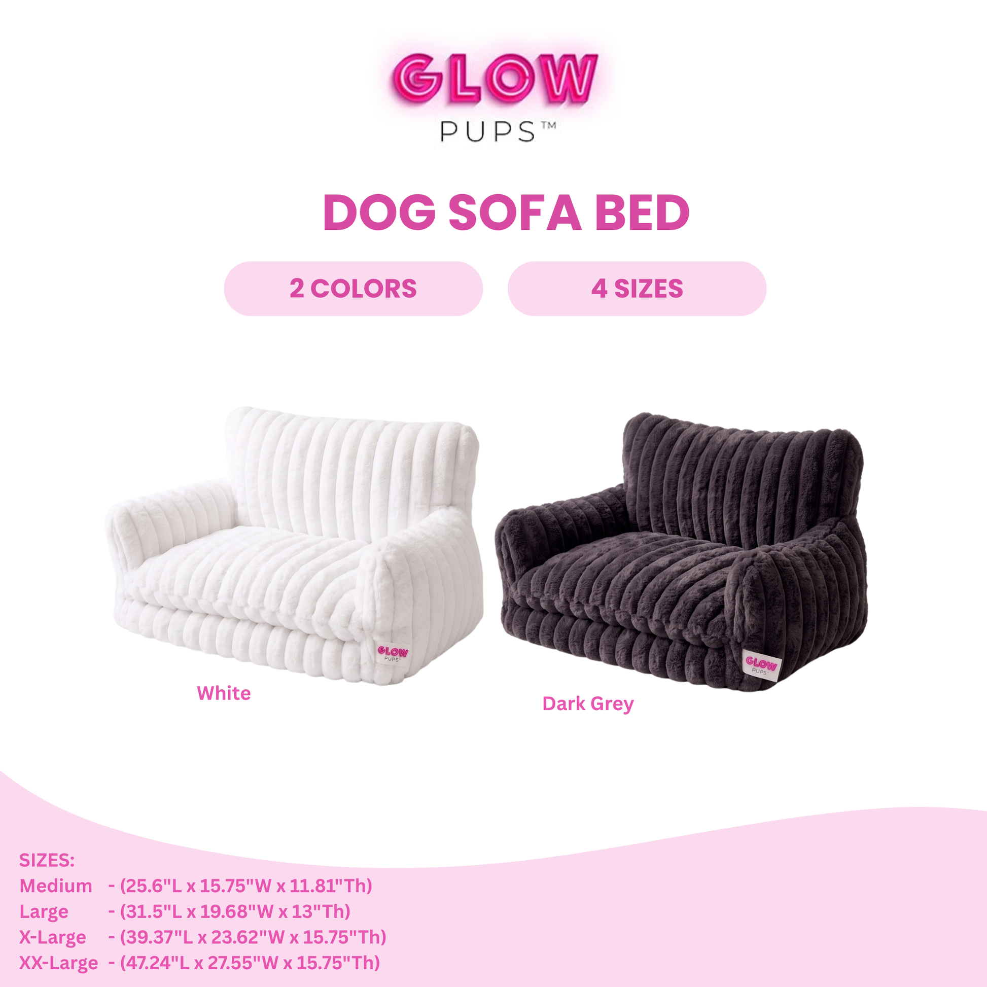 Glow Pups Faux Rabbit Fur Sofa Dog Bed Orthopedic, White by Glow Pups