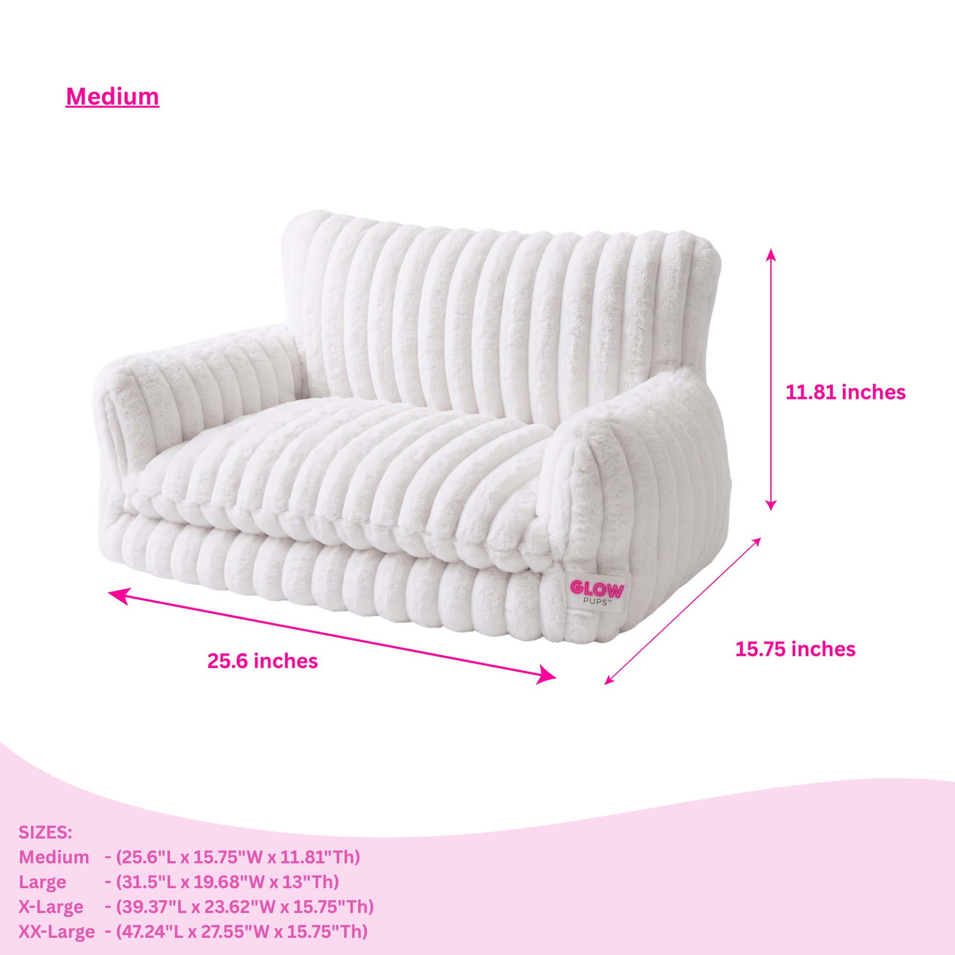 Glow Pups Orthopedic Faux Rabbit Fur Sofa Dog Bed White For Large Dogs by Glow Pups