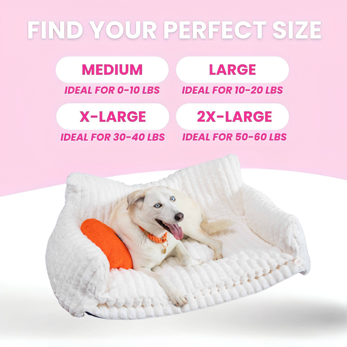 Glow Pups Faux Rabbit Fur Sofa Dog Bed Orthopedic, White by Glow Pups