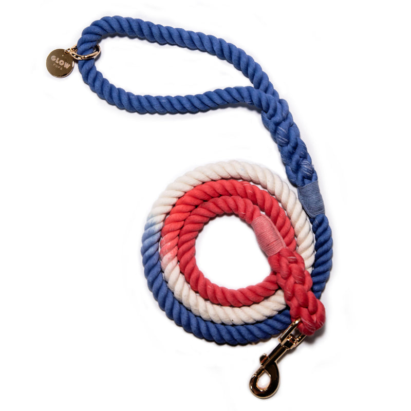 Durable Red White And Blue Rope Dog Leash With Comfortable Handle