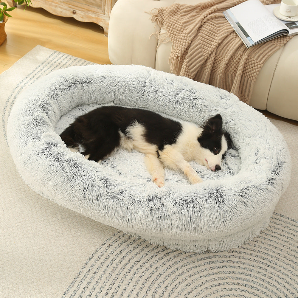 Calming Faux Fur Dog Bed with Memory Foam Bolster