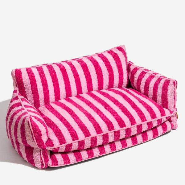 Pink Striped Dog Bed