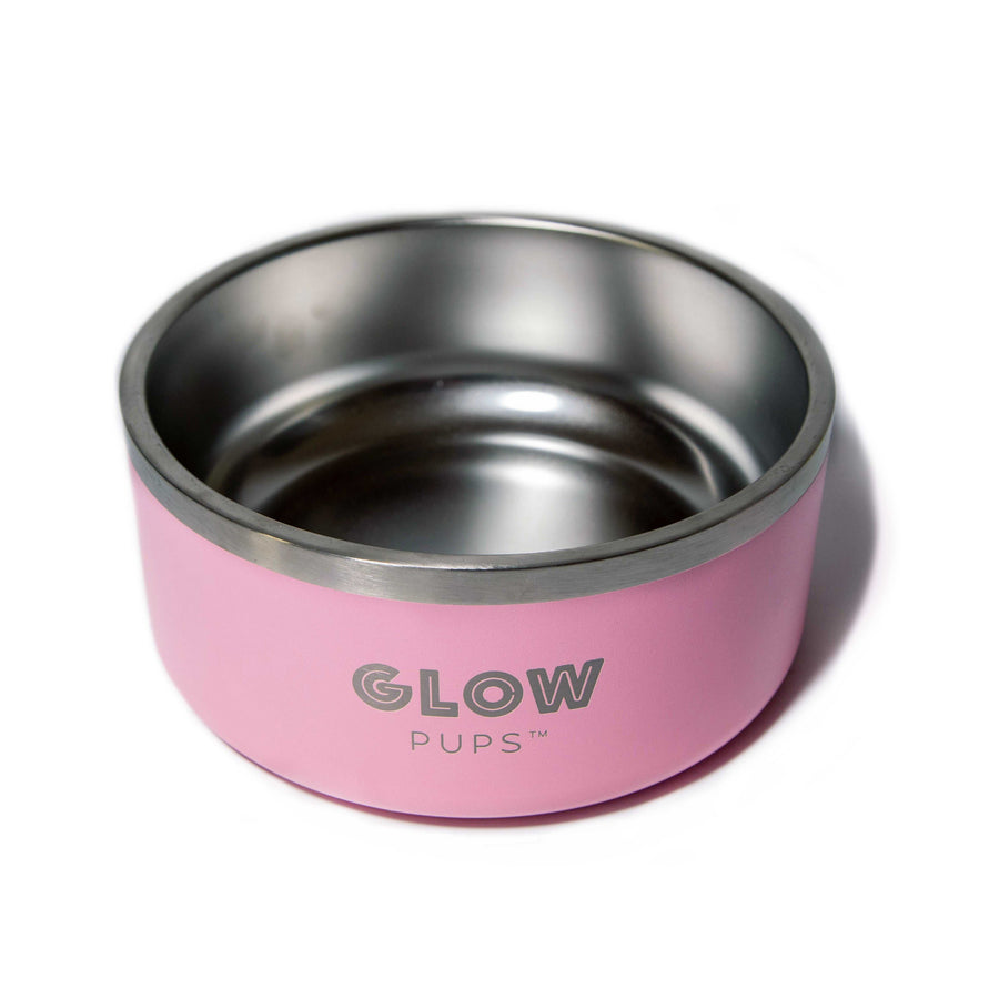 Light Pink Stainless Steel Dog Bowl 32oz And 64oz Vacuum Insulated No Slip No Tip Glow Pups by Glow Pups