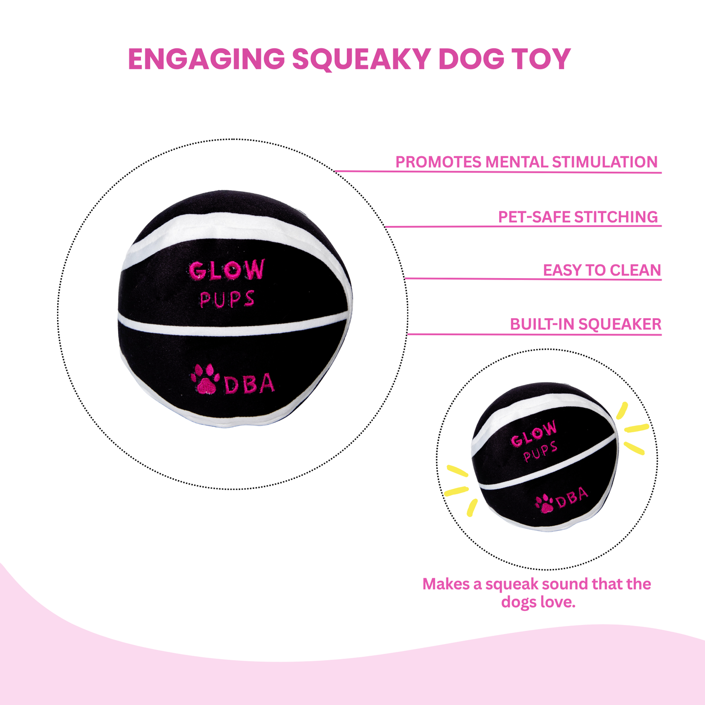 Glow Pups Plush Basketball Dog Toy with Squeaker, Black and White by Glow Pups