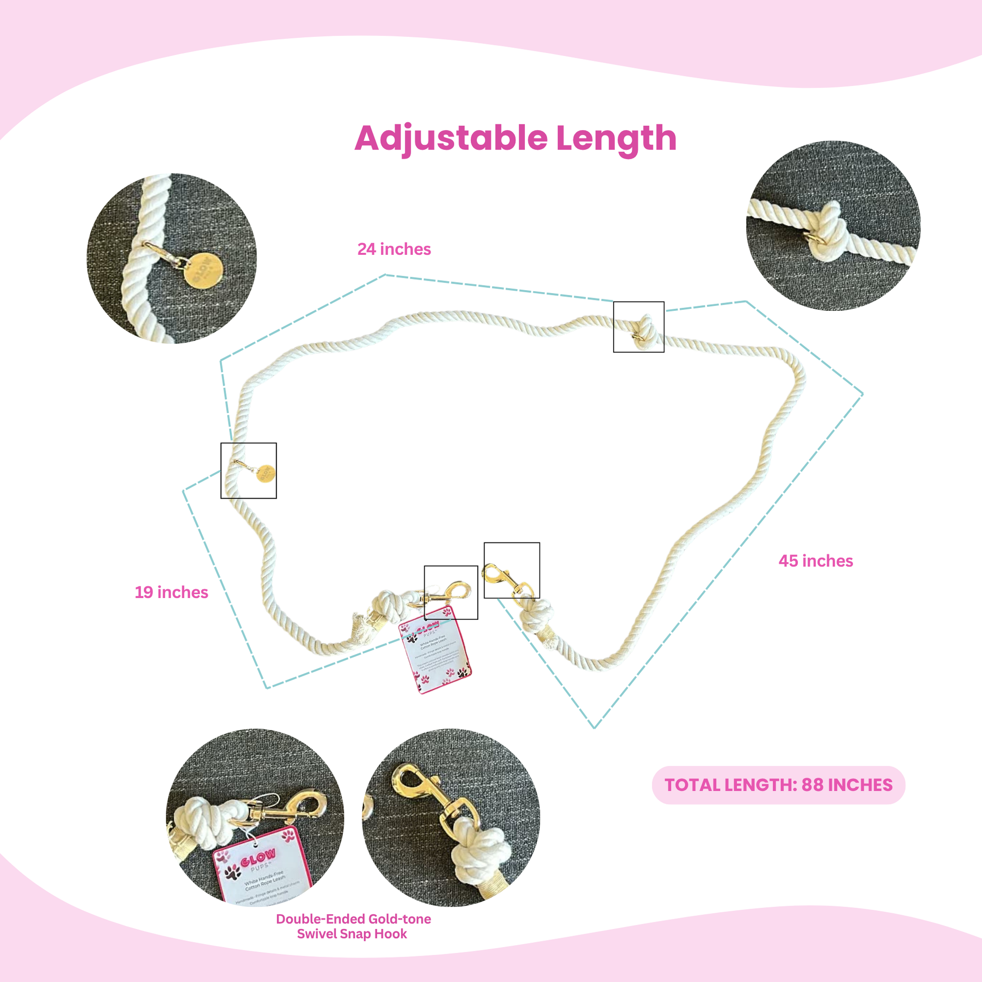 White Hands-Free Leash - Glow Pups by Glow Pups