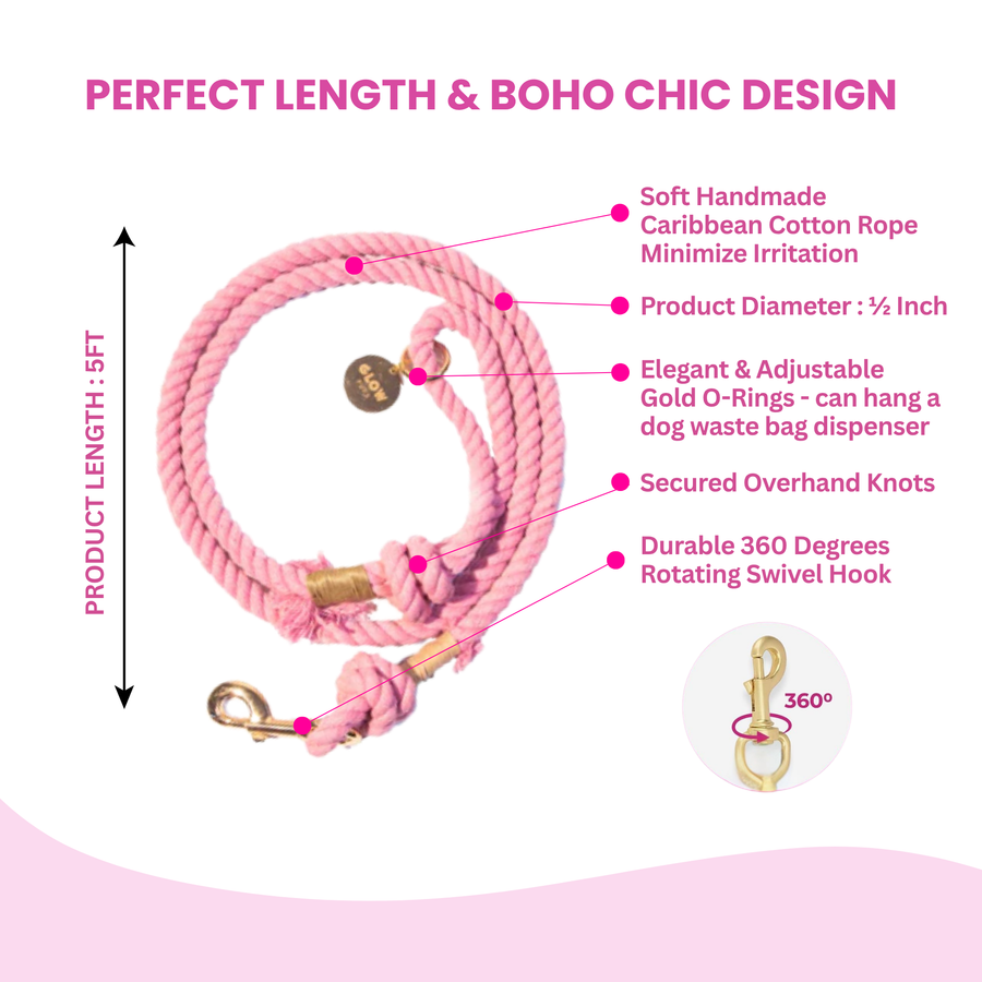 Light Pink Boho Chic Style Dog Leash - Glow Pups by Glow Pups